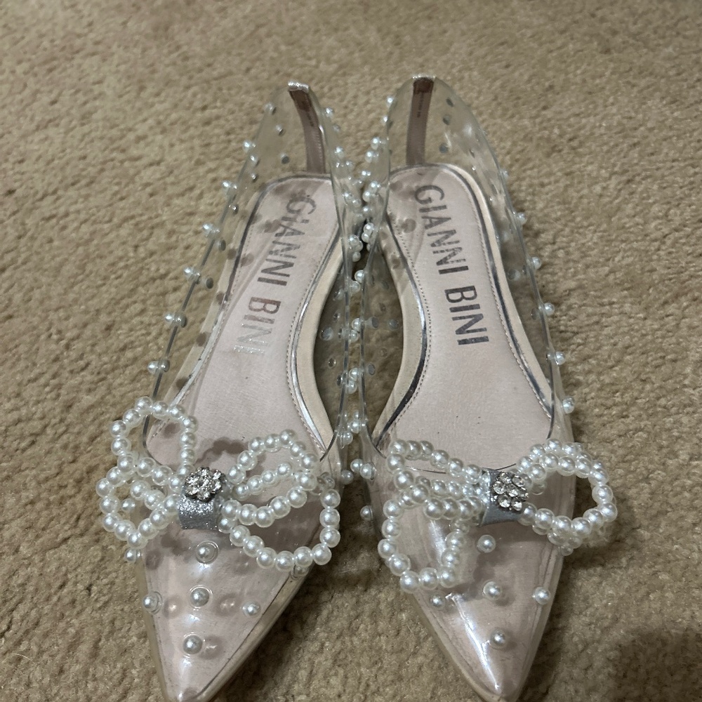 Gianni Bini Clear Pearl-Embellished Pointed Toe Flats